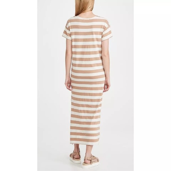 AMO Dune Stripe T-Shirt Dress Tan/Cream Size Medium - Picture 2 of 6